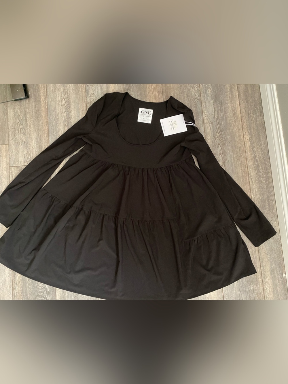 One Teaspoon Black Long Sleeve Tiered Tunic Dress